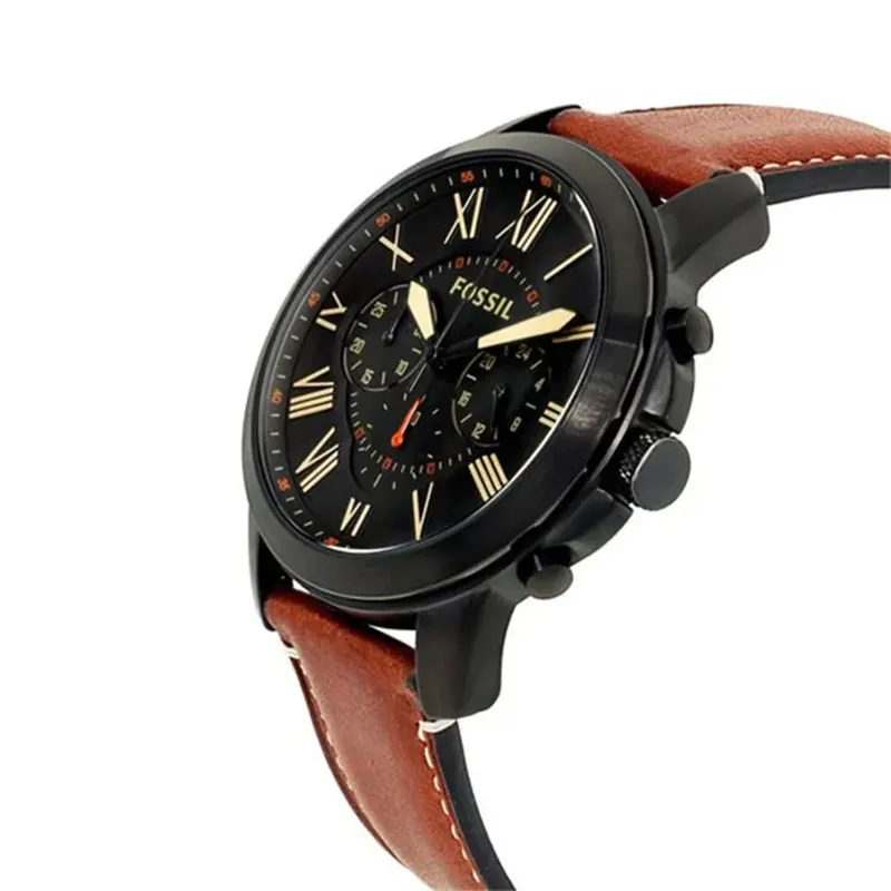 Fossil Grant Chronograph Black Dial Leather Men's Watch- FS5241